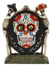 Ebros Sugar Skull Skeleton Latino Couple Desktop Table Clock Statue 6.25&quot; Tall - £29.56 GBP