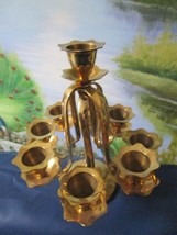 Brass Candle Holder Menorah 9 Light Pillar Candles Style 7 1/2&quot; H - £44.21 GBP