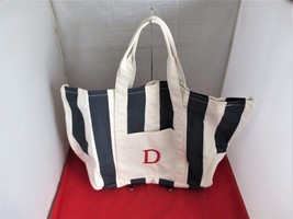 Cathy&#39;s Concepts Personalized &quot; D &quot; Navy Striped Canvas Tote Bag    #3414 - £21.46 GBP