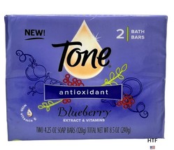 Tone Antioxidant Blueberry Soap 2 Bath Bars 4.25 oz Each New Sealed - £15.83 GBP