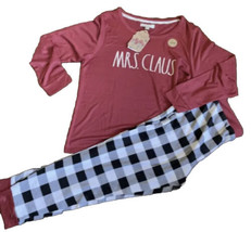 Rae Dunn Women’s Mrs Claus Christmas Gift Pajama Set Sz M Plaid Bottom - £35.96 GBP