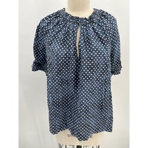 Gap Gathered Keyhole Neck Short Sleeve Blouse Sz M Blue White Polka Dot - £16.12 GBP