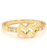 Aquarius Zodiac Sign Diamond Ring In Solid 14k Yellow Gold - £199.03 GBP