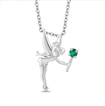 Enchanted Disney Sterling Silver withCreated Emerald Tinker Bell PendantNecklace - £70.84 GBP