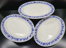 (3) Buffalo Oneida 8026 Blue People Horses Oval Serving Platters Restaur... - $69.17