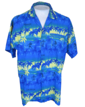 RIMA men Hawaiian ALOHA shirt L p2p 25.5 terivoile Afro Caribbean dancers blue - $24.74