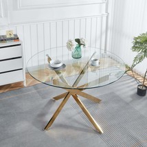 Golden Glass Dining Table Cross Metal Leg Modern Space Saving Kitchen - $11,178.00 MXN