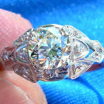 Original EARTH MINED DIAMOND Art Deco Engagement Ring Solid PLATINUM Solitaire - $6,455.25