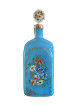 Super Blue Opaline Hand Painted Enamel Glass Decanter - $692.01