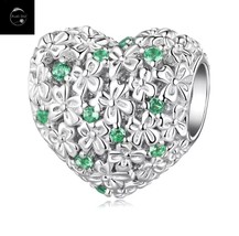 Genuine Sterling Silver 925 Lucky Irish Clover Flower Family Love Heart Charm - £16.74 GBP