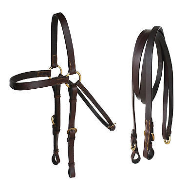 Horse Australian Brown Premium Leather Barcoo Bridle w/ Reins 110B310BR-F - $59.39