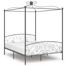 Canopy Bed Frame Grey Metal 160x200 cm - £123.91 GBP