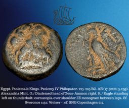 225-205 BC Ptolemaic Ancien Égypte AE 17.6mm Ptolémée IV Aigle &amp; Zeus 5.25g - £27.22 GBP