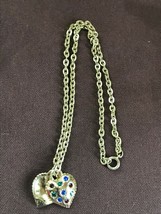 Estate Goldtone Chain w Colorful Rhinestone Accented Two HEART Pendant Necklace - £8.82 GBP