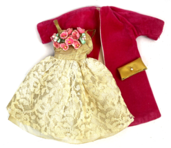 Vintage Barbie Clone Doll Clothes Gold Lace Dress Pink Velvet Satin Lined Coat - £94.42 GBP