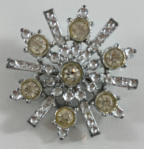 Vintage AWML Signed Silver Tone Rhinestone Snowflake 1.75 in Pin Brooch - £15.95 GBP