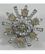 Vintage AWML Signed Silver Tone Rhinestone Snowflake 1.75 in Pin Brooch - £15.76 GBP