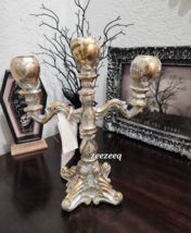 Halloween Martha Stewart Candelabra Skull Gothic Candle Holder Silver Gold - $36.62