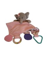 Modern Baby Pink Floral Elephant Lovey Plush Security Blanket Blankie 12&quot; Rattle - £7.52 GBP