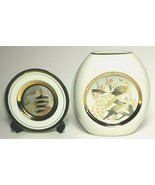 Genuine Japanese Chokin Art 24K Gold Edge Peacock &amp; Pagoda Etchings Vase... - $34.25
