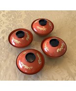 4 Japanese Red Gold &amp; Black Lacquered Miso Soup or Rice Bowls With Lids - £26.30 GBP