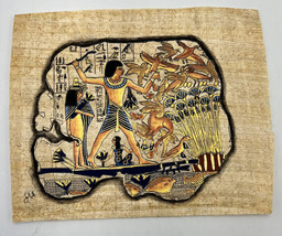 Hand Painted Ancient Egyptian Papyrus-Hunting in River Nile Signed - £38.59 GBP