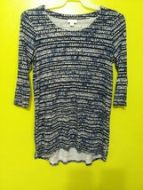 Women&#39;s Pure J Jill Navy Pindots Print Super Soft Tunic Quarter Sleeve T... - £16.38 GBP
