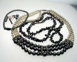 Vintage Hematite Pearl Set Necklaces Earrings and Bracelet - $15.25