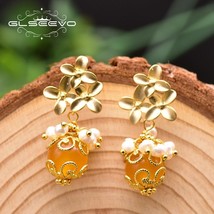 GLSEEVO 925 Silver Natural  Yellow Jade Earrings For Women Girl Vintage Jewelry  - £18.34 GBP