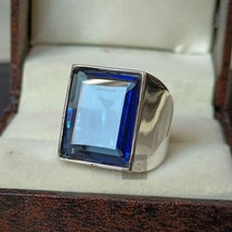 Mens Blue Sapphire Ring, Heavy Men Ring, 925 Sterling Silver, Statement Ring - £71.12 GBP