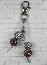 Rhinestone Ball Crystal Copper Silver Cord Keychain Purse Charm Handmade New - £12.03 GBP