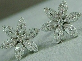 2 CT Cluster Round Cut Diamond Flower Women Stud Earrings 14K White Gold Finish - £100.82 GBP