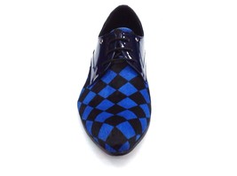 Men Fashion Shoes ZOTA Lace Up Pony Hair, Leather Checker Pointe Toe HX750 Blue image 2