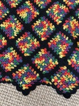 Vtg Large Afghan Blanket Throw Hand Made Crochet Granny Square 68”x84” Colorful - £97.31 GBP