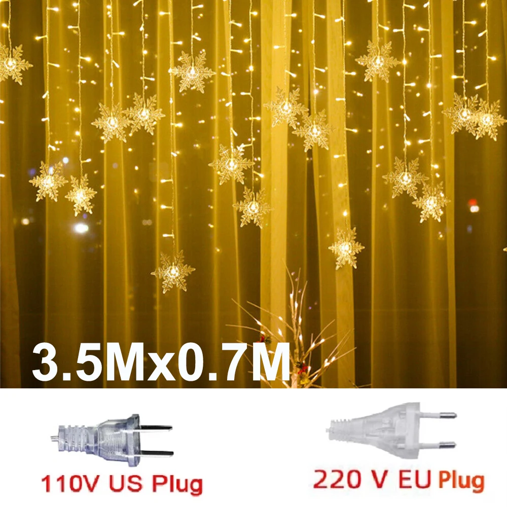 Christmas Snowflake LED String Lights Curtain Lights Waterproof Holiday Party Ca - £148.58 GBP