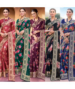 Indian Saree Fancy Organza Sari with Blouse &amp; vibrant colors Vol 1 Weddi... - £41.87 GBP