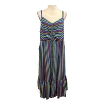 Torrid 1X Smocked Sleeveless Sun Dress Multi Striped Midi Tier Faux Butt... - $29.56