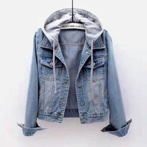 Denim Jacket Womens Hooded Coats 2021 Autumn Winter Slim Fit Casual Streetwear J - £162.86 GBP