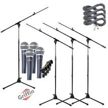 Microphone Stand with Telescoping Boom Arm, 20 Ft XLR Cable (Pack of 4) by GRIFF - £86.33 GBP