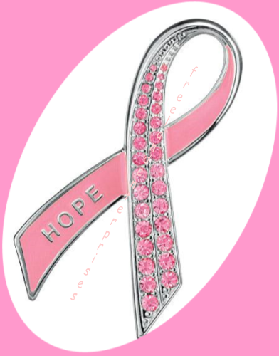 Breast Cancer Crusade Pin ~ Pink Hope Sparkling Ribbon Silvertone Rhinestones ~ - $9.85