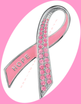 Breast Cancer Crusade Pin ~ Pink Hope Sparkling Ribbon Silvertone Rhines... - $9.85