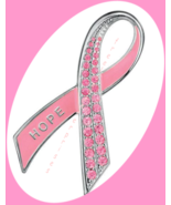 Breast Cancer Crusade Pin ~ Pink Hope Sparkling Ribbon Silvertone Rhines... - $13.51 CAD