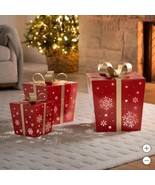 Christmas Gift Boxes Decorations Red Set of 3 Metal LED Lights Snowflake... - $2,423.00 MXN