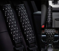 Rhinestone Seat Safety Belt Pads - Leather Crystal Handbrake Cover (4Pcs)Crystal - £36.72 GBP