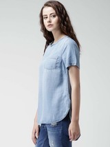 Cloth n Stone Sz S Tencel Light Blue Denim Top Blouse Side Slits Pullover - $18.10