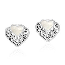 Romantic Filigree Heart with Mother of Pearl Inlay Stud Earrings - £9.38 GBP
