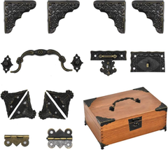 Antique Bronze Jewelry Box Hardware Kit with Lock, Hinges, and Protectors - $26.56