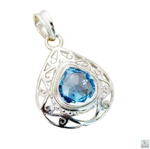 delicate Blue Topaz 925 Sterling Silver Blue Pendant Natural india US gift - £21.79 GBP