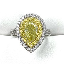 GIA Certificato 2.04 TCW Naturale Decorato Giallo Pera Anello Diamante 18k White - £5,203.36 GBP