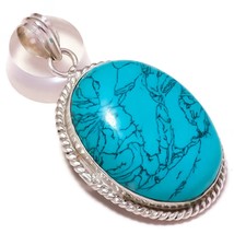 Turquoise Cabochon Oval Gemstone 925 Silver Overlay Handmade Rope Bezel Pendant - $9.95